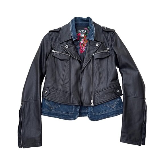 Dolce & Gabbana denim leather combination jacket size 30/44 - Picture 1 of 8